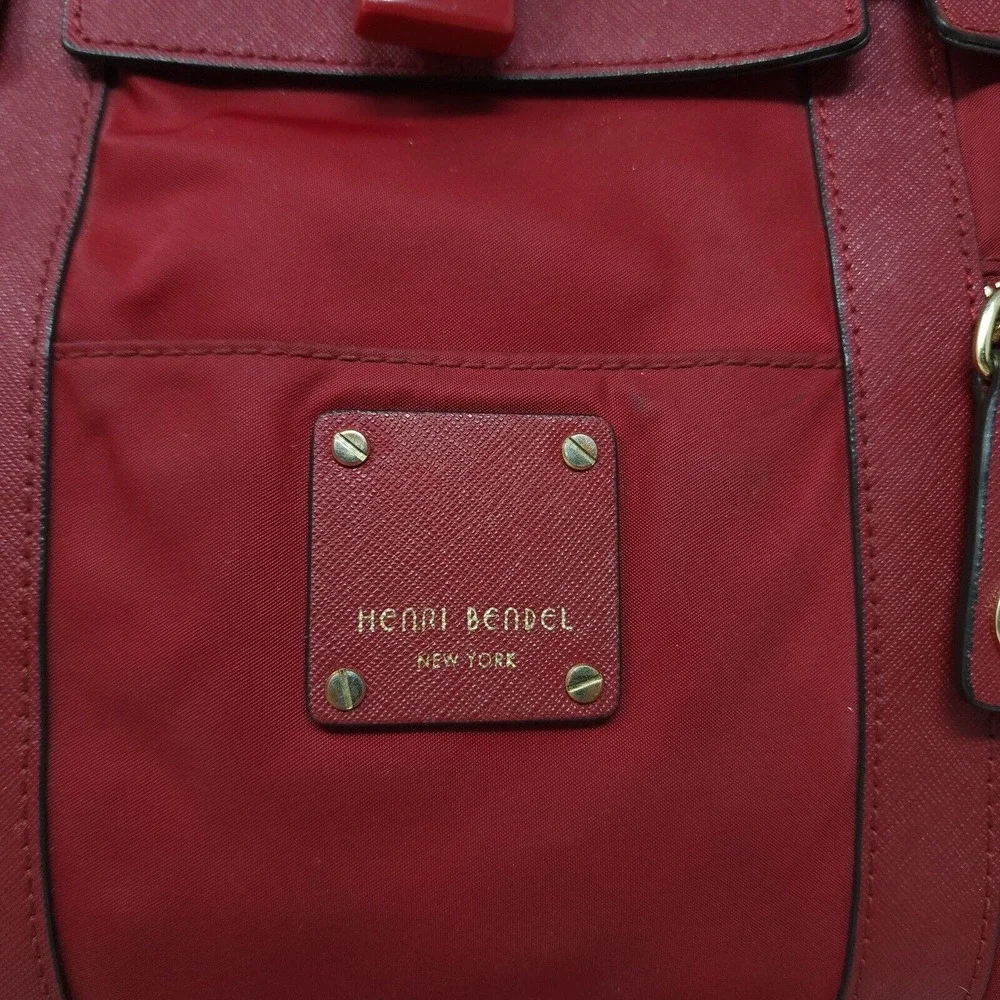 Henri Bendel Womens Backpack Purse Jetsetter Maroon Red Nylon Convertible Travel - Picture 9 of 14